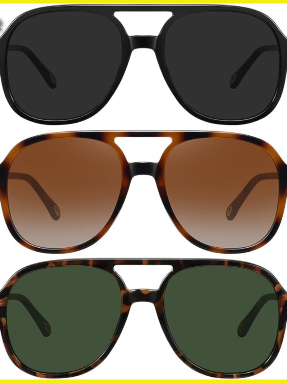 Retro Oversized Aviator Sunglasses Trendy 70s Vintage Square Frames 3 Pack